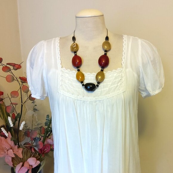 Vintage NEW sandwich jewellery Red Black Beige Oval Beads VTG Art Deco Necklace - Picture 7 of 7